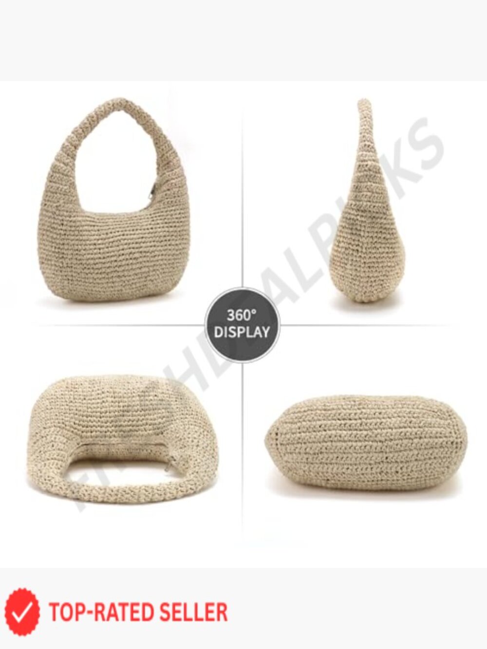 Woven Straw Boho Hobo Shoulder Bag Lightweight Beach Summer Tote Crossbody - Picture 4 of 7